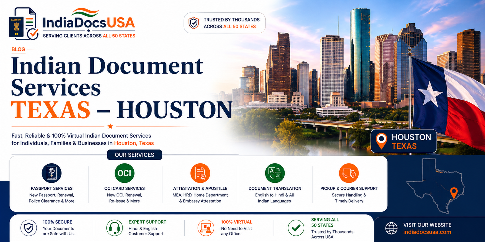 Indian document services Texas 2026 — Houston consulate guide IndiaDocsUSA